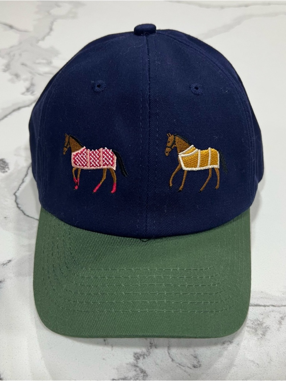 Navy & Olive Two-Tone Embroidered Horse Baseball Cap